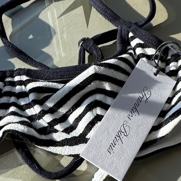 Frankie's Bikinis Black and White Striped Top cola tweet top - Picture 2 of 6